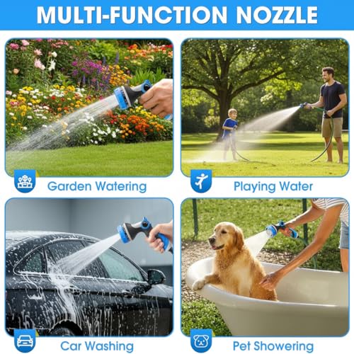 Garden Hose Nozzle Thumb Control with 10 Spray Patterns Water Hose Sprayer | Leak Proof On Off Valve Water Hose Nozzle Sprayer,One Hand Operation,Non-Slip Grip for Plants & Lawn Watering,Car&Pet Washing - color: Blue