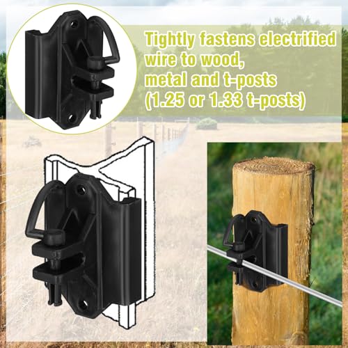 Yaocom 50 Pack Wood Post or T-Post Insulator Pin-Lock Nail-on Electric Wire Fence Insulator for High Tensile Ranch Farm and Property Fencing No Screws Included