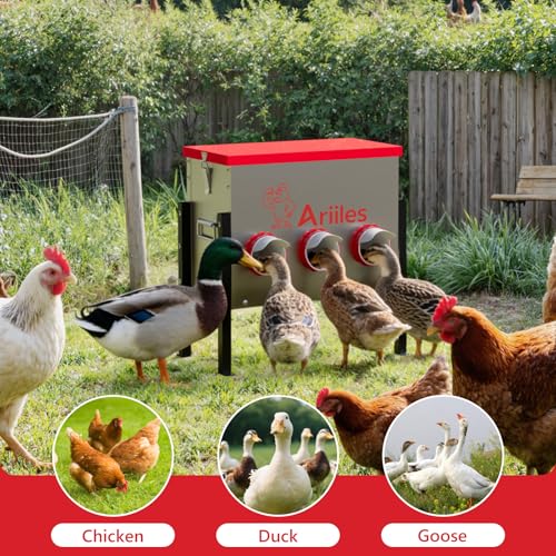 Automatic Chicken Feeder, Metal Poultry Feeder, Chicken Feeders | 40LB Poultry Feeder With Stand & 6 Ports. Includes Bonus Vegetable Net, Feeder Sealant And Anchor Stakes For Chicken. - size: 40 LB