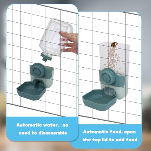Hanging Cage Automatic Food Water Dispenser Detachable Auto Gravity 0.9 L Self-Feeding Feeder and Waterer Set, Crate Auto Feeder Dish for Small Pets Puppy Cats Ferret Bunny Guinea Pig