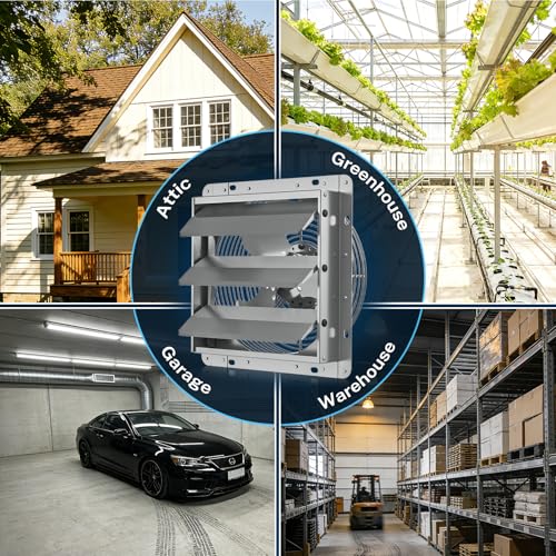 Hon&Guan 12 Inch Shutter Exhaust Fan with Stepless Speed Controller, 764 CFM High Airflow, 1600 RPM Wall Vent Fan, Automatic Gravity Shutters, Easy Install for Garage, Shed & Greenhouse, Gunmetal Gray - color: Gray, size: 12 Inch