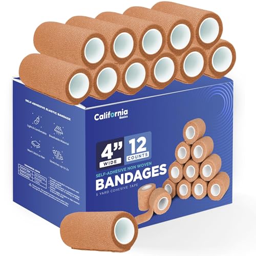 Self-Adhesive Bandage Wrap - Suitable for All Sports - Breathable Athletic Tape for Wrists - Knee and Ankle - Self Adhesive Bandage- 4 Inch- 12 Pack - Brown - color: Brown, size: 4 Inch x 5 yard- Pack of 12