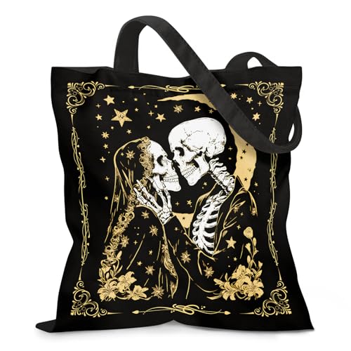 Aesthetic Canvas Tote Bag for Women - with Magnetic Snap Closure & Zipper Inner Pocket Reusable Totes Bag - color: Skeleton
