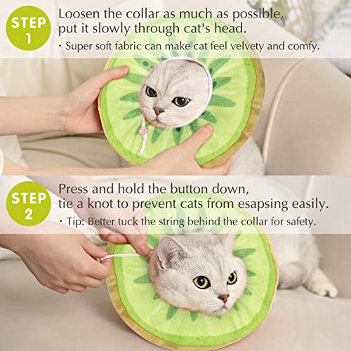 ANWA Adjustable Cat Cone Collar Soft, Cute Cat Donut Collar After Surgery, Kitten Recovery Cones to Stop Licking - color: Kiwifruit, size: Large