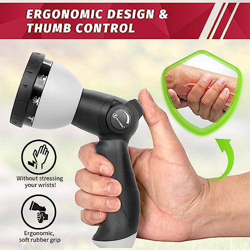 AUTOMAN Garden Hose Nozzle - 10 Adjustable Spray Patterns, Thumb Flow Control Hose Sprayer, Water Hose Spray Nozzle for Plants Watering, Car Washing, Window Cleaning, Pets Bathing, Outdoor Fun, Black - color: Black