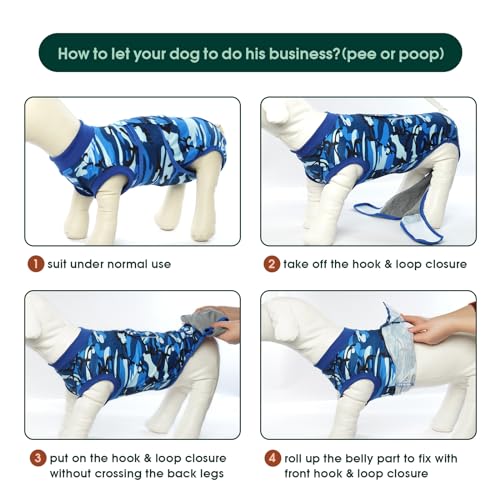 Kuoser Recovery Suit for Dogs Cats, Soft Dog Surgery Suit Female Male Spay | Professional Dog Onesie for Surgery, Substitute E-Collar & Cone, Prevent Licking Dog surgical suit Pet Neuter Suit - color: BlueCamo, size: X-small (Back:8.3-11.4'', Weight:4-7 L