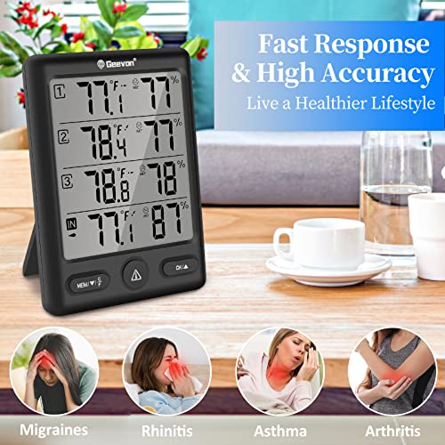 Geevon Indoor Outdoor Thermometer Wireless with 3 Remote Sensors, Digital Hygrometer Thermometer, Wireless Temperature Humidity Monitor Gauge with 200FT/60M Range - color: Black