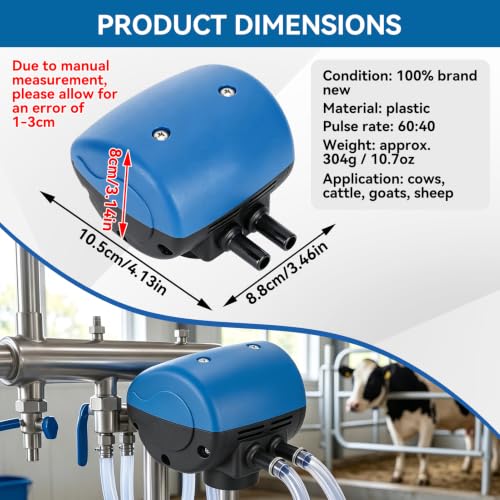 HERCHR L90 Milking Machine, 2 Outlets 40/60 Pneumatic Pulsator Milking Equipment for Cattle Sheep Milking Machine with Two Exits Adjustable for Cow Goat Dairy Milker Accessories