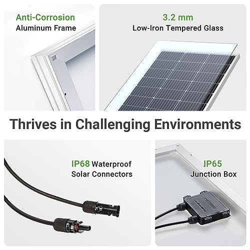 Traver Force 200W 12V Solar Panel, 2*100W, 25% Efficiency, Grade A+ Cells, | IP68 Connectors, IP65 Junction Box, Pre-Drilled Holes & 80% Output After 25 Years, for RV Camping Cabin Marine Off-Grid - size: 2 Pack