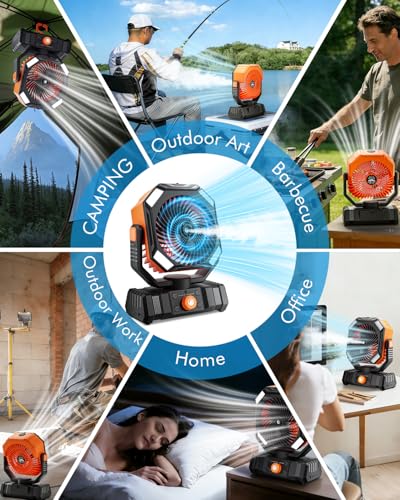 Portable Misting Fan with 20000mAh USB Rechargeable Battery, 250mL Water Tank & LED Lantern – Cooling Fan with Mister for Camping, Home, Tent, Beach, Picnic, Barbecue, Outdoor & Indoor Use