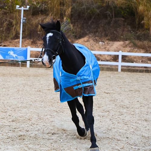 BARN & STABLE 420D Ripstop Lightweight Horse Turnout Sheet, No Fill, Water-Resistant & Breathable Horse Blanket for Spring and Mild Weather, with Anti-Rub Fleece Withers - color: Blue / Brown, size: 81 in