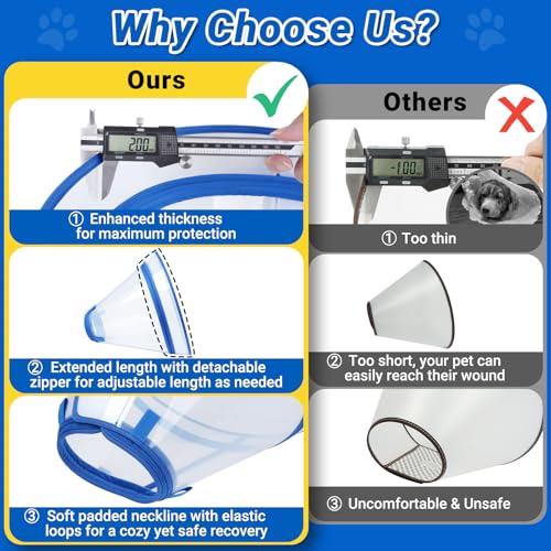 Dog Cone to Stop Licking, Clear Recovery Collar with Detachable Zipper, Sturdy Elizabethan Collar for Large Medium Small Dogs, Soft Adjustable Cone After Surgery Patented, Blue S - color: Blue, size: S(Neck: 10"-11.75")
