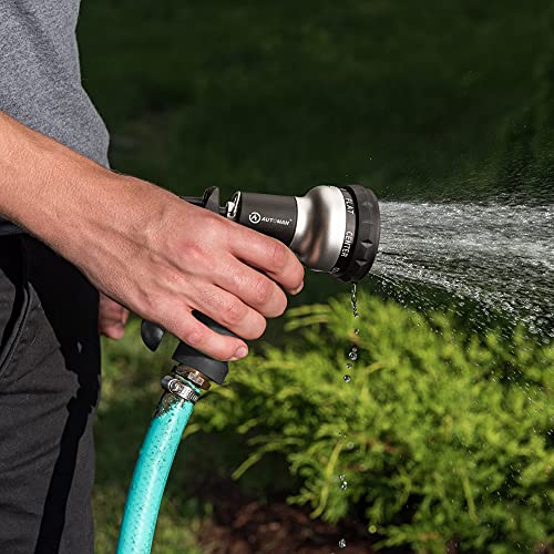 AUTOMAN-Garden-Hose-Nozzle, ABS Water Spray Nozzle, 7 Adjustable Watering Patterns, Slip Resistant for Watering Plants, Lawn& Garden, Washing Cars, Cleaning, Showering Pets & Outdoor Fun.Silver Color - color: Silver