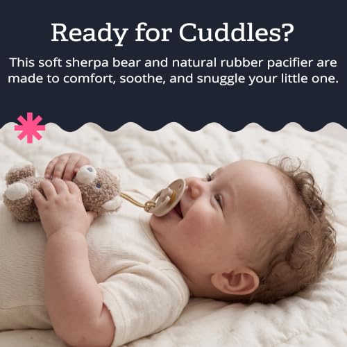 Itzy Ritzy Pacifier & Lovey Set - Natural Rubber Pacifier with Plush Bear | Natural Rubber Pacifier with Detachable Bear Lovey, Soft Cotton Fabric, Large Vent Holes, and Soothing Comfort for Babies - color: Bear