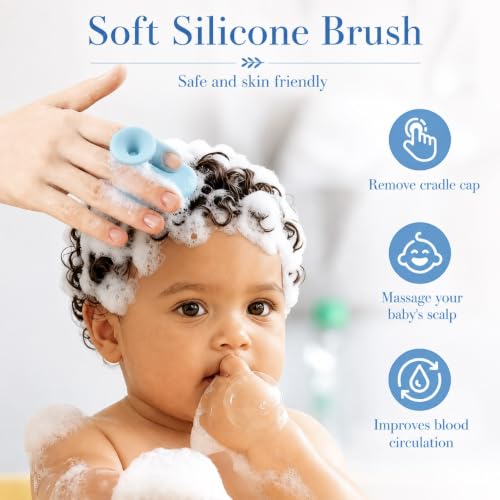 Baby Hair Brush & Comb Set, Organic Wooden Hairbrush Natural Goat Bristles for Newborns & Toddlers, Ideal for Cradle Cap & Itching, Perfect Shower and Registry Gift for Infant, Toddler (2pcs-Blue) - size: 2pcs-Blue