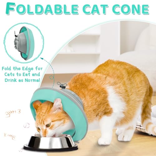 Cat Cone Collar Soft to Stop Licking, Adjustable, Foldable Lightweight Kitten Cones After Surgery Recovery for Cats & Kittens, Cat Cone Alternative, Easy Eating (Solid Green, S) - color: Solid Green, size: S