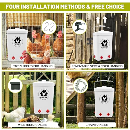 Hanging Chicken Feeder and Waterer Set,3 Gallon Chicken Water Feeder | Chicken Feeder No Waste Hanging Poultry Waterer Feeder Kit Chicken Waterer Nipples and Feeding Ports Chicken Coop Accessories