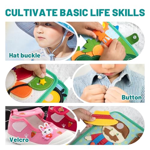 Montessori Busy Book for Toddlers 1-3, Felt Quiet Book & Busy Board for Preschool Learning, Fine Motor Skills & Sensory Play, Educational Travel Toy and Gift for Kids – Farm Animals Theme, Green - style: Farm-10 Pages