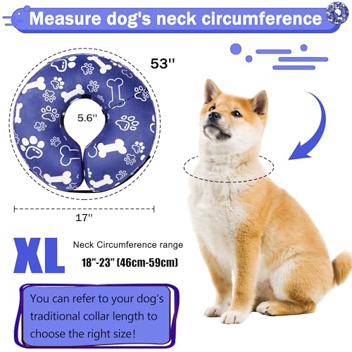 Recovery Donut Collar for Dogs & Cat,Inflatable Dog Cone Collar Alternative After Surgery,Soft Cone for Large Medium Small Dog,Adjustable Pet Neck Donut(Darkblue Bone,X-Large - color: Darkblue, size: XL（neck 18"-23"）