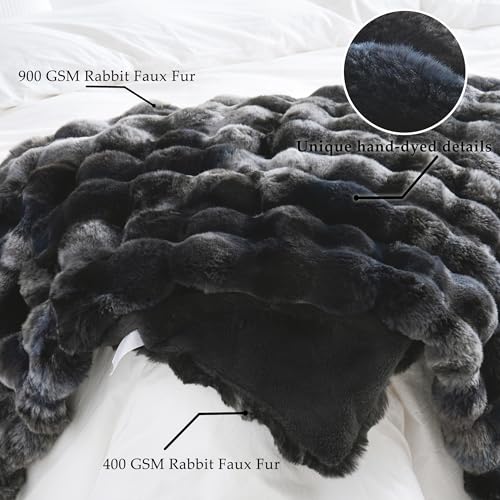 BENVWE Fluffy Faux Fur Throw Blanket for Couch, Soft Plush Thick Cozy Fuzzy Luxury Minky Bubble Blanket for Home Living Room Decor Gift for Women, Tie-dye Grey, 63" x 80", 1100GSM - color: Tie-dye Grey, size: Twin(60" x 80")