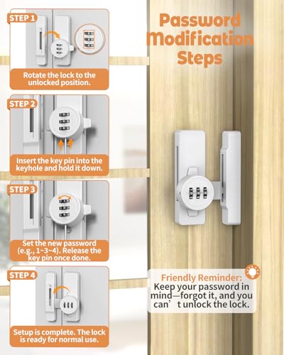 90/180 Degree Keyless Barn Door Lock Latch, White | 3 Digit Combination Security Latch, Zinc Alloy Mechanical Password Lock for Closet, File Cabinet, Sliding Door, Bedroom - color: White