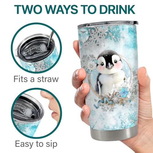 SANDJEST Penguin Tumbler 20oz Stainless Steel Insulated Coffee Travel Mug Cup for Women Girls Penguin Gifts for Birthday Christmas - color: Penguin