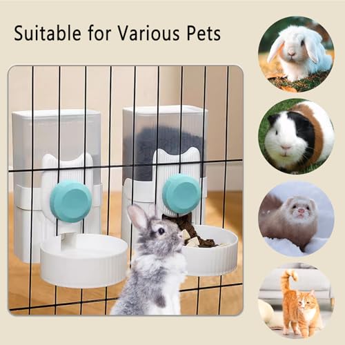 kathson Rabbit Feeder for Cage,Bunny Water Bottle,Pet Food Dispenser,Blue | Gravity Automatic Guinea Pig Feeder Waterer Set,Hanging Small Pet Food Bowl Feeding Station for Ferret Chinchilla Cat Puppy - color: Blue