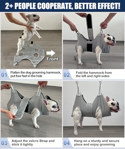 Kkiimatt Dog Grooming Hammock Hanging Harness for Nail Trimming,X-Large Dog Grooming Sling with Thick Neck Support,Gray Dog Hanger Holder Restraint for Pet Grooming - size: XL (80 LB Max) Silver Grey 13-22.5in