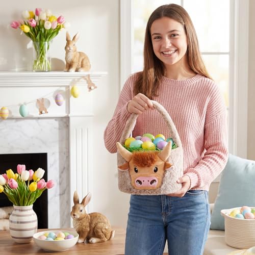 Leinuosen Halloween Trick or Treat Basket Plush Cow Candy Baskets Cute Festivals Gift Bags Buckets for Tote Bags for Decorations Candy Gifts Storage - style: Cow