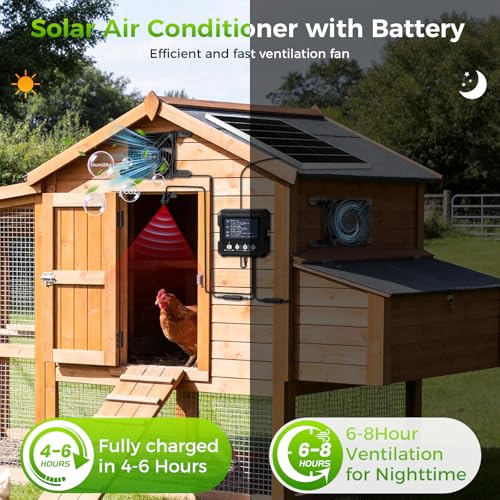 25W Smart Solar Fan for Chicken Coop, Solar Powered Fan for Dog Shed Garage | 2500mAh Battery, 3 Smart Modes, Memory Function, IP65 Waterproof, - size: 25W Solar Fan + Smart Control