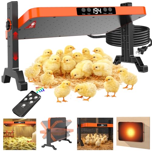 Chicken Coop Heater,200 Watts Chicks Brooder Heater with Overheating Protection,Radiant Heat Panel with Remote Control Timer & Adjustable Temp,Large Poultry Brooder for 25 Chicken,UL-Compliant