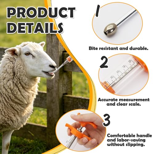 2 PCS Reusable Drench Syringe,With 2 Drench Nozzle Adjustable Dosage And 10 Needles,for Goat,Horse,Sheep ,Dog,Pig, Cat Feeding Supplies(20ML,50ML)