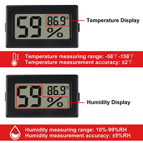 2 Pack Mini Digital Thermometer Hygrometer with Probe Indoor Temperature Humidity Meter Gauge LCD Fahrenheit Display Hygrometer Thermometer Gauge for Incubator, Humidor,Greenhouse - color: 2PCS Black