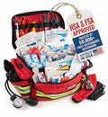 Scherber First Responder Fully-Stocked Professional Essentials EMT/EMS Trauma Kit | HSA/FSA Approved | Reflective Bag w/8 Zippered Pockets & Compartments & 200+ First Aid Supplies - Red - color: Red