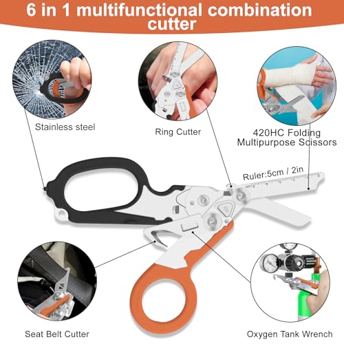 6-in-1 Heavy-Duty Emergency trauma shears (Black Orange) - color: Black Orange