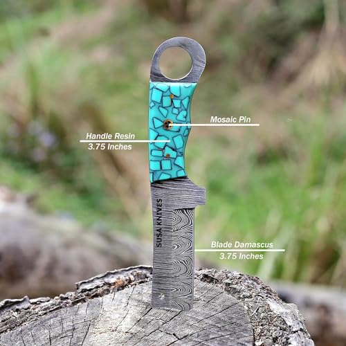 Custom Handmade 7'' fixed blade hoof rasp knife/Cow boy knife/Damascus steel Bull cutter cowboy knives with pancake leather sheath (SUSA 113) - color: SUSA 113