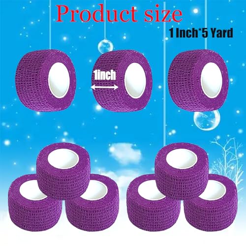 12 Pack Self Adhesive Wrap Bandage - Vet Wrap for Pets, Stretch Self-Adherent Cohesive Tape Breathable Athletic Tape Rolls (1 Inches x 5 Yards Each, Purple) - color: Purple