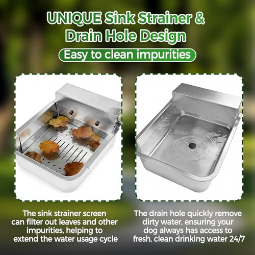 Automatic Dog Water Dispenser with Drain Hole & Sink Strainer, Stainless Steel Auto Dog Water Bowl with Float Valves, Hose Quick Connect Fitting, for Livestock, Chicken, Horse (4 Gallons) - size: 4 Gallons