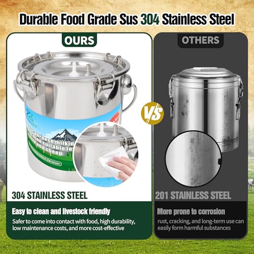 2-in-1 Upgrade 1.3Gal/5L Portable Electric Milker, Milking Machine for Cows and Goats with Food-Grade Stainless Steel Bucket, 4 Teat Cups and Pulsation Vacuum System for Farm, Ranch and Home Dairy Use - size: 5L Two-in-One Milking Machine