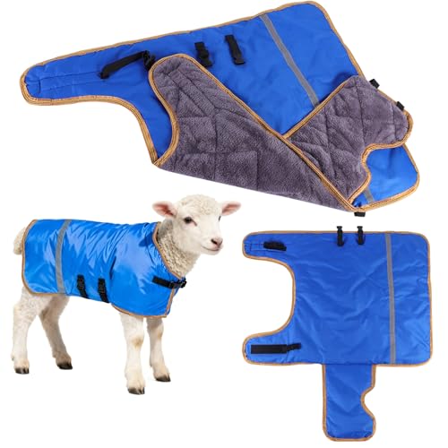2pcs All-Weather Calf Blanket with Fleece Lining & Windproof Shell - Versatile Goat Blankets for Winter and Durable Sheep Blanket with Full Belly Coverage (Plucked Blue 2pcs) - color: Plucked Blue