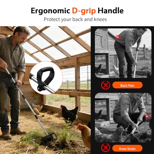 Chicken Poop Scooper,2-in-1 Scoop Shovel&Poop Rake,35-75”Adjustable | Ergonomic Handle Metal Pooper Scooper, Litter Sifting Shovel For Henhouse, Sand, Cattle Shed