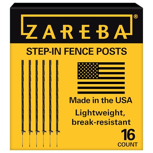 Zareba 4-Foot Step-in Electric Fence Posts - 16 Pack for Electric Fence System - Sturdy Construction - A-48B16, Black - Easy to Install Step in Posts, Includes 16 - style: 16 Black Posts