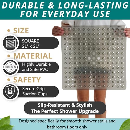 ENKOSI Square Shower Matt Non Slip - 21 x 21 - Shower Floor Mat - Anti Slip Mats for Shower Stall - Shower Bath Mat - Shower Grip Mat (21x21 Clear Grey) - color: Clear Grey