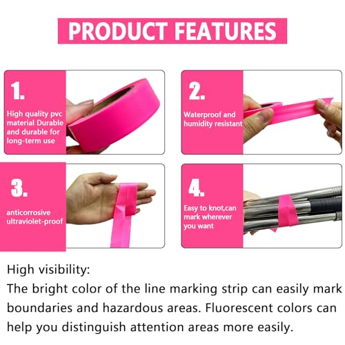 2 Pack Pink Flagging Tape, Non-Adhesive, 1"*294ft | Plastic Ribbon Neon Marking Roll, Marking Tape for Tree Marking, Hunting, Boundaries and Hazardous Areas,Trail Marking - color: Pink-2pcs