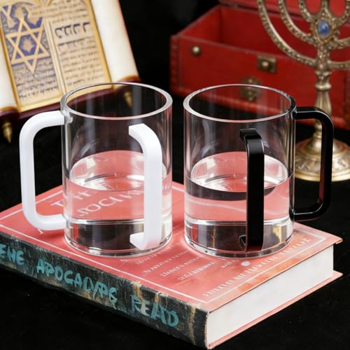 2Pcs Washing Cup Judaica with Dual Handles, Unbreakable Clear for acrylic Netilat Yadayim Cup for Everyday & Passover Seder, Shabbat, Shul, Synagogue & Home (BLACK&WHITE) - color: BLACK&WHITE