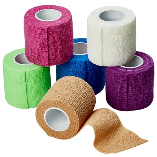 MEDca Self Adherent Cohesive Wrap Bandages 2 Inches X 5 Yards 6 Count, (Rainbow Color)