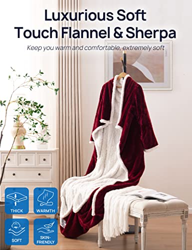 Westinghouse Wearable Heated Blanket with Foot Pocket, Sherpa 50x70+18 Red | Electric Snuggle Throw with Foot Pocket, Flannel Sherpa 6 Heating Levels & 2-10 Hours Auto Shut Off, Home Office Use - color: Christmas Red&ivory, size: 70*50" Heated Snuggle Bla
