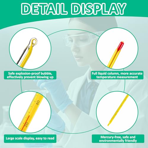 Relaxweex 10 Pcs General Purpose Lab Thermometer 12 Inch Total Immersion Glass Liquid -20 to 150℃ Liquid in Glass Thermometer for Laboratories, Universities, Food and Beverage Processing, Yellow - color: Yellow