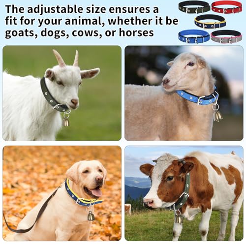 5 Sets Adjustable Small Goat Collars with Bells Cow Horse Sheep Copper Bronze Bells Pet Collar Goat Supplies for Farm Animal Accessories