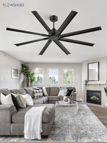 ZMISHIBO 72 Inch Ceiling Fan without Light, 8 Aluminum Reversible Blades | Industrial-Grade, DC Motor, Damp Rated, 6 Speeds, Remote Control, 3 Downrods, Flat/Sloped Ceiling, Living Room, Patio, Gym - color: Black, size: 72inch